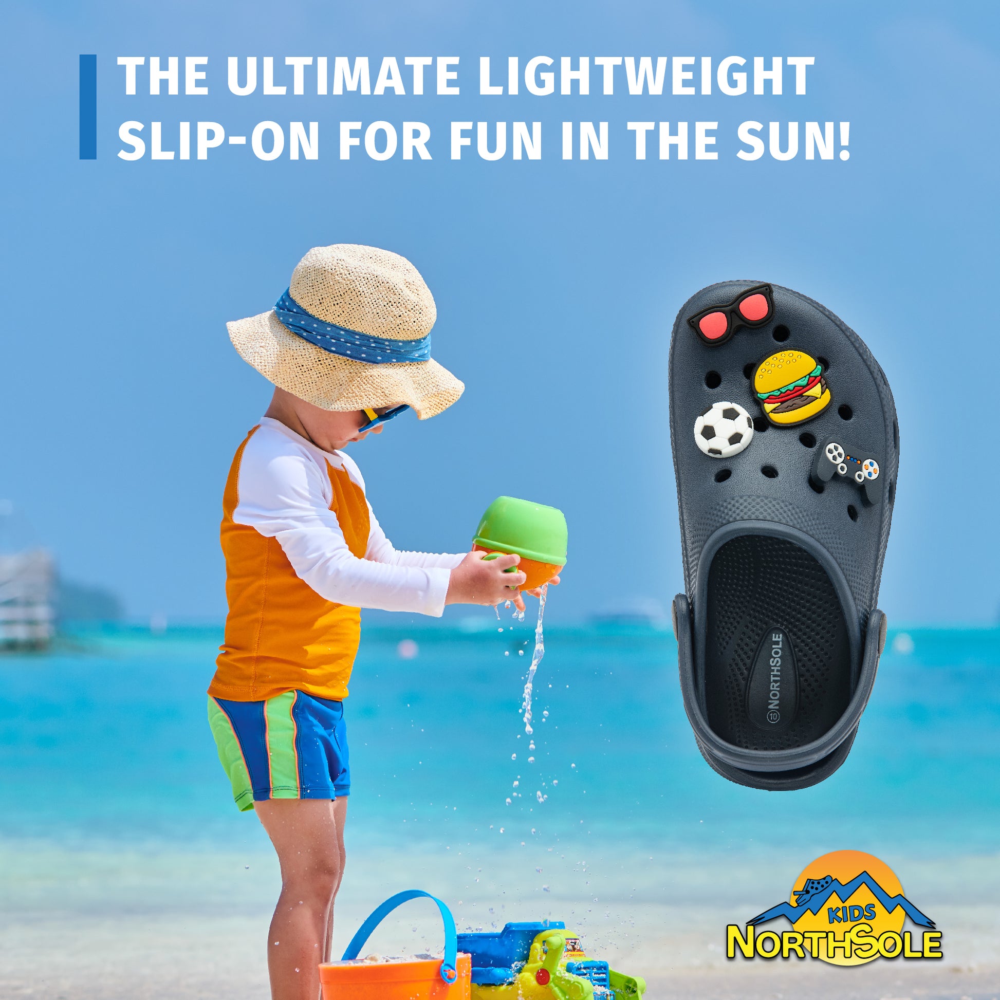 NorthSole Boys Clogs Childrens Sandals with Removable Charms Kids Beach Pool Shoes - My Little Legends