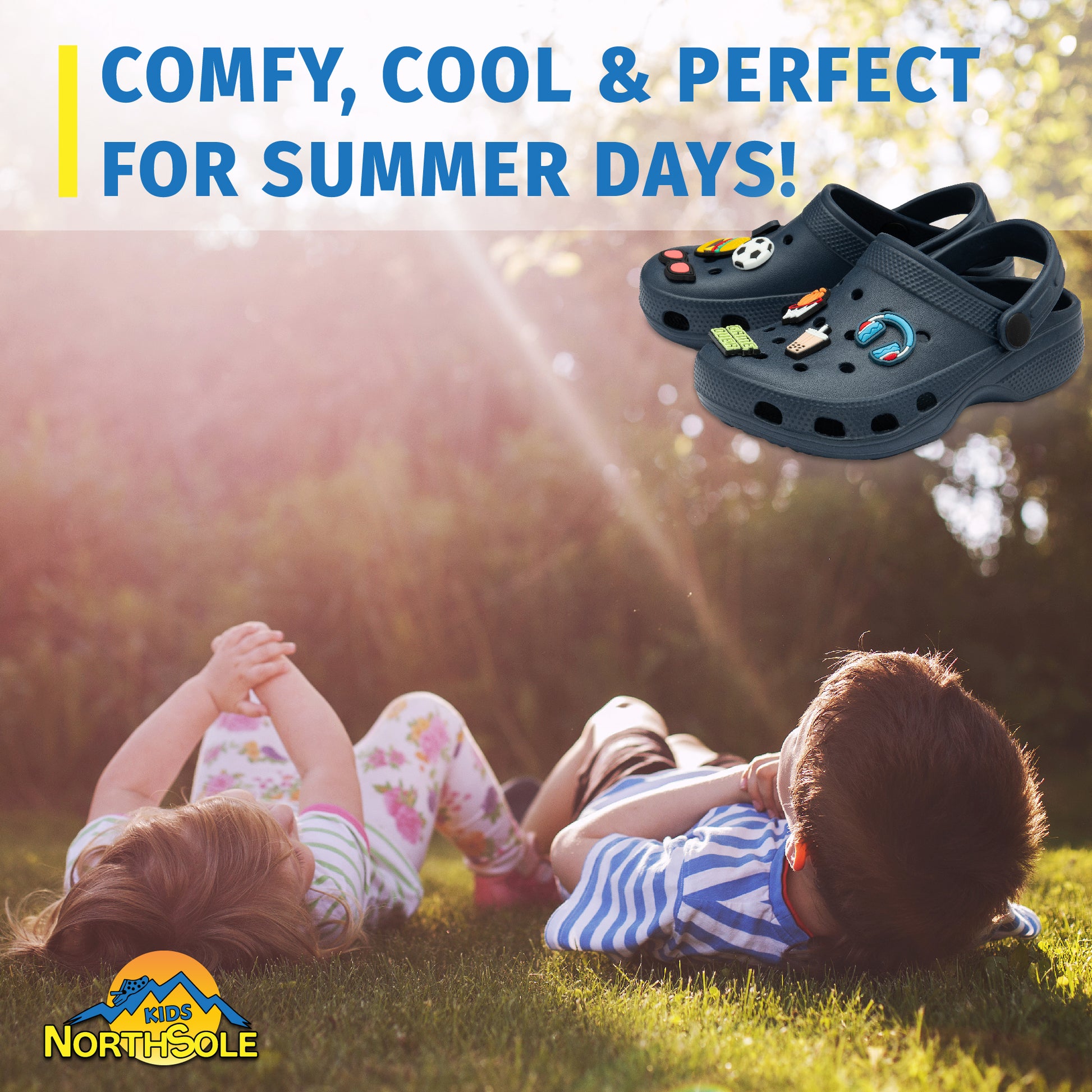 NorthSole Boys Clogs Childrens Sandals with Removable Charms Kids Beach Pool Shoes - My Little Legends