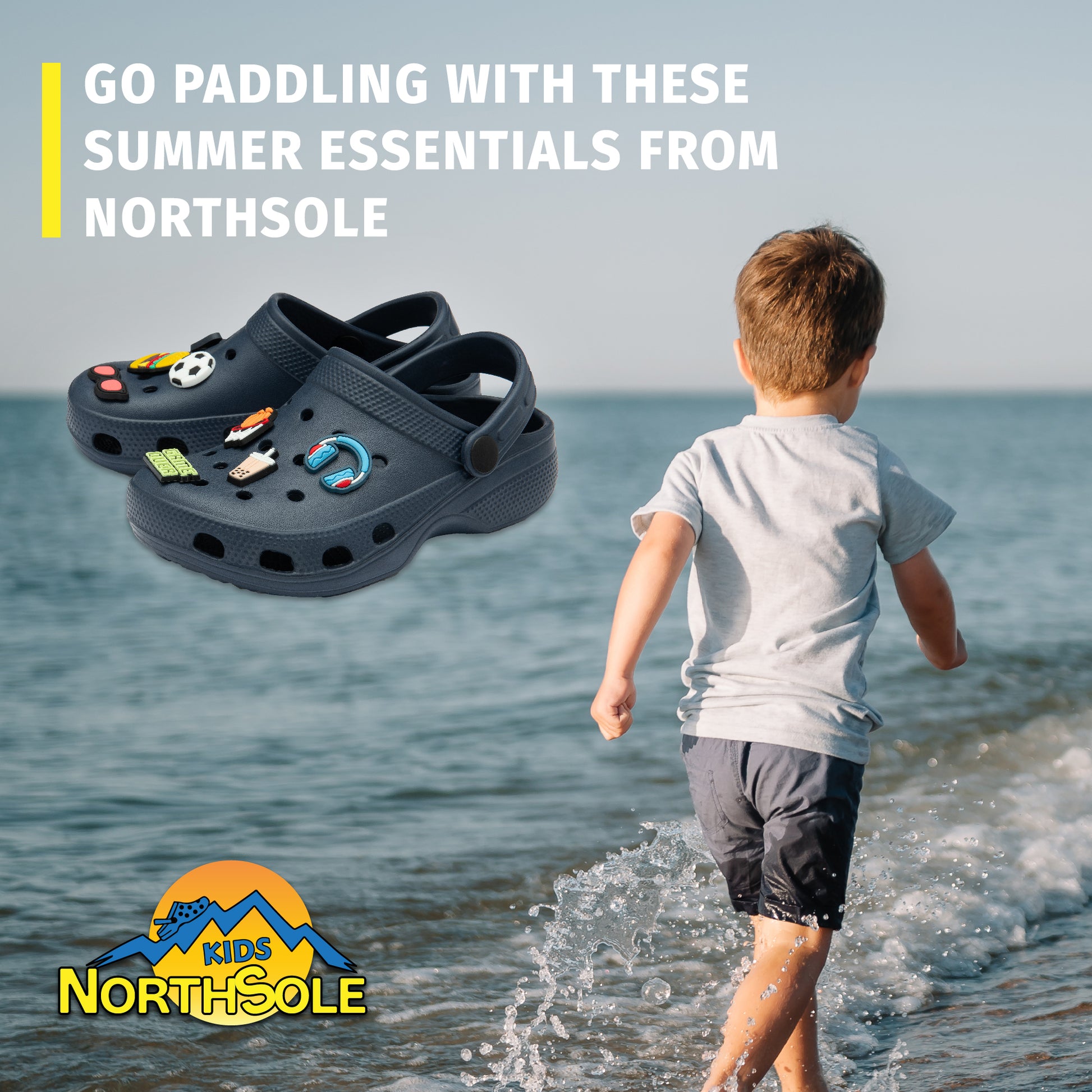 NorthSole Boys Clogs Childrens Sandals with Removable Charms Kids Beach Pool Shoes - My Little Legends