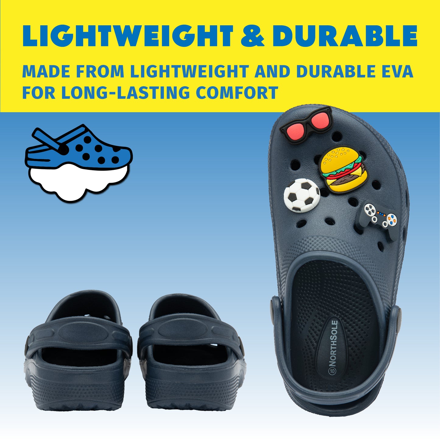 NorthSole Boys Clogs Childrens Sandals with Removable Charms Kids Beach Pool Shoes - My Little Legends