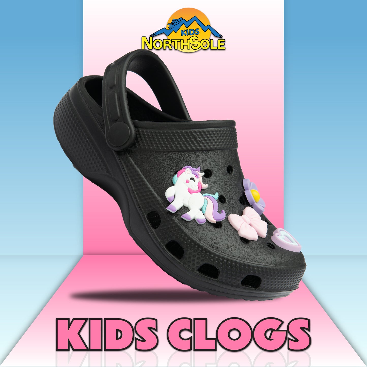 NorthSole Girls Clogs Childrens Sandals with Removable Charms Kids Beach Pool Shoes - My Little Legends