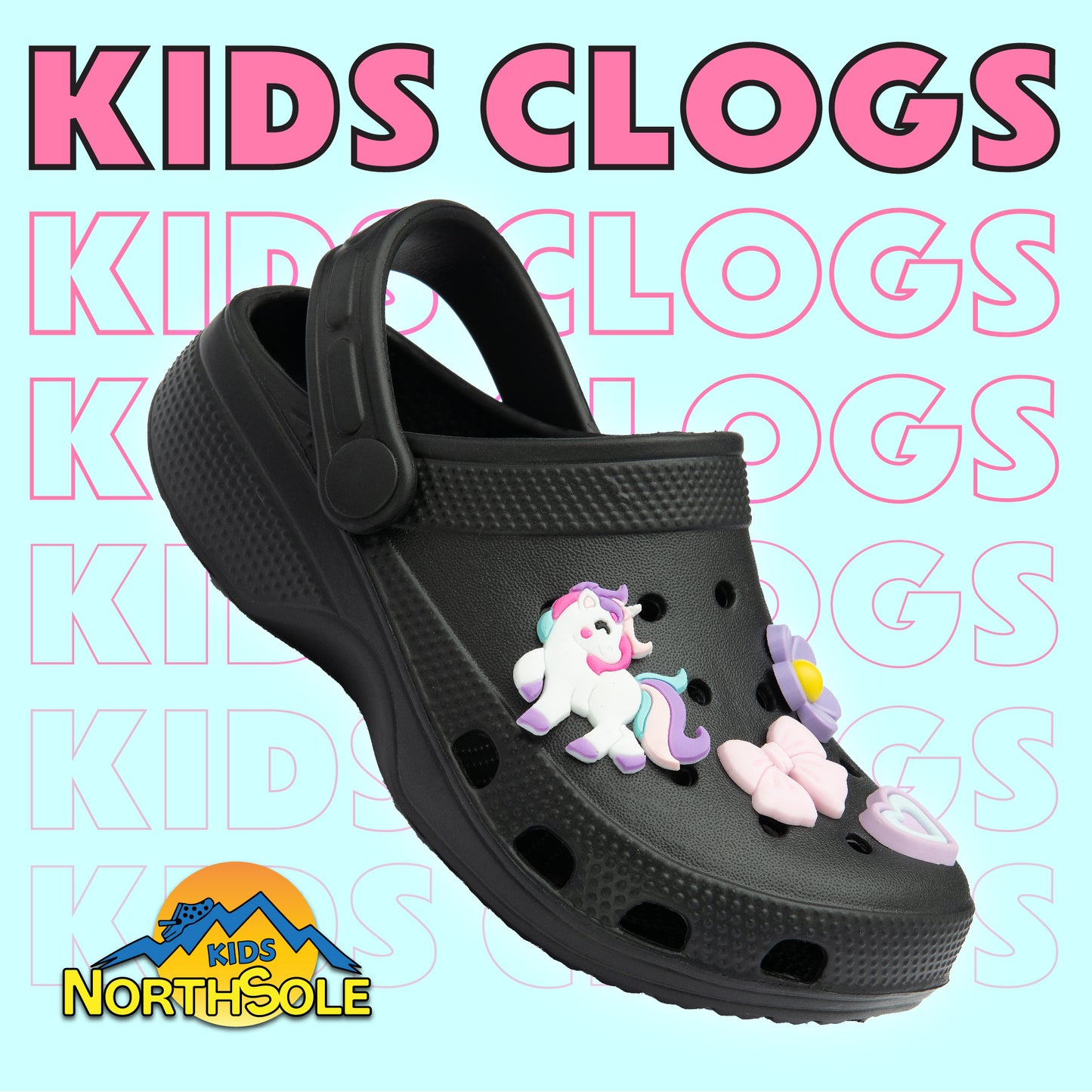NorthSole Girls Clogs Childrens Sandals with Removable Charms Kids Beach Pool Shoes - My Little Legends
