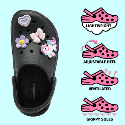 NorthSole Girls Clogs Childrens Sandals with Removable Charms Kids Beach Pool Shoes - My Little Legends