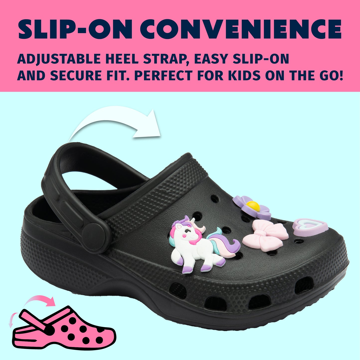 NorthSole Girls Clogs Childrens Sandals with Removable Charms Kids Beach Pool Shoes - My Little Legends