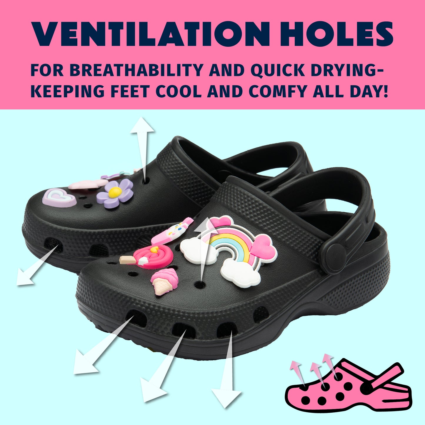 NorthSole Girls Clogs Childrens Sandals with Removable Charms Kids Beach Pool Shoes - My Little Legends