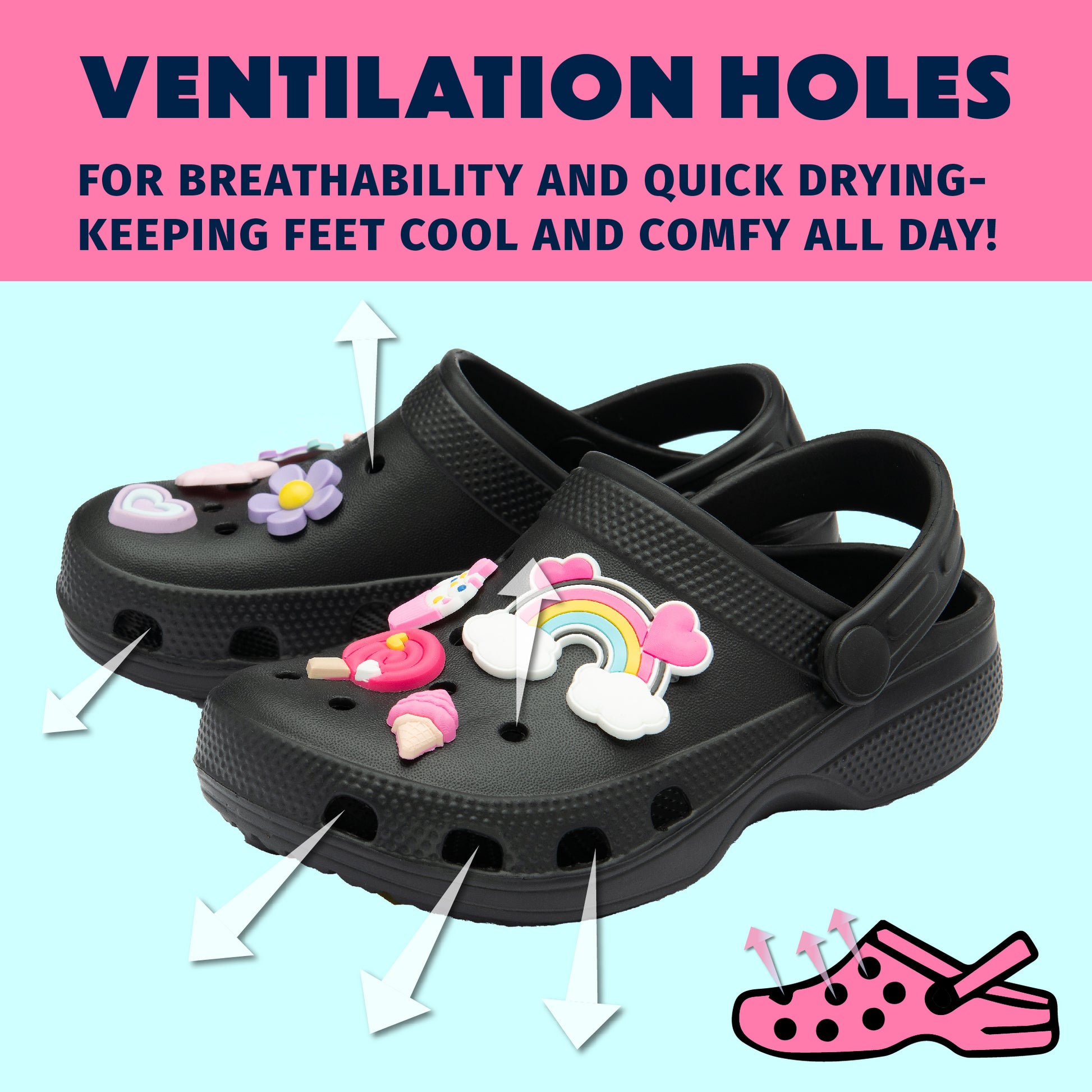 NorthSole Girls Clogs Childrens Sandals with Removable Charms Kids Beach Pool Shoes - My Little Legends