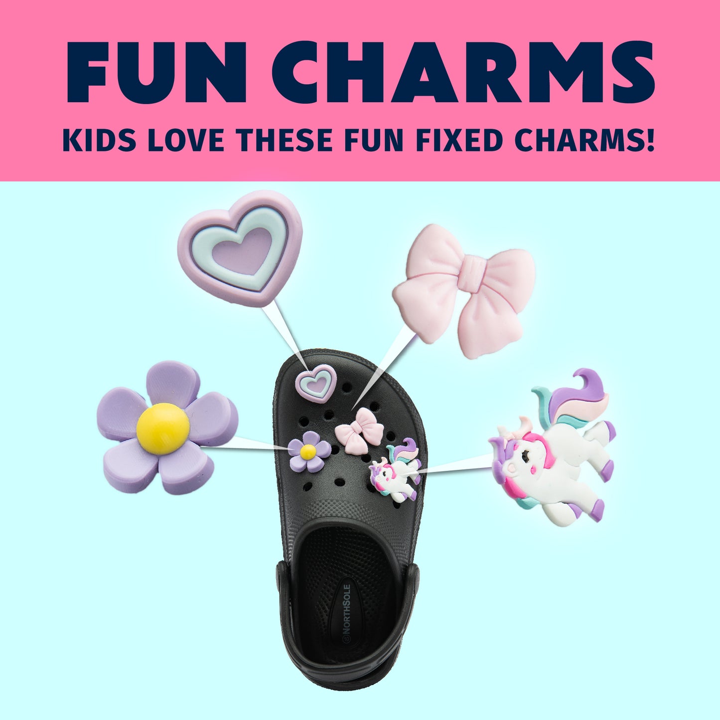 NorthSole Girls Clogs Childrens Sandals with Removable Charms Kids Beach Pool Shoes - My Little Legends