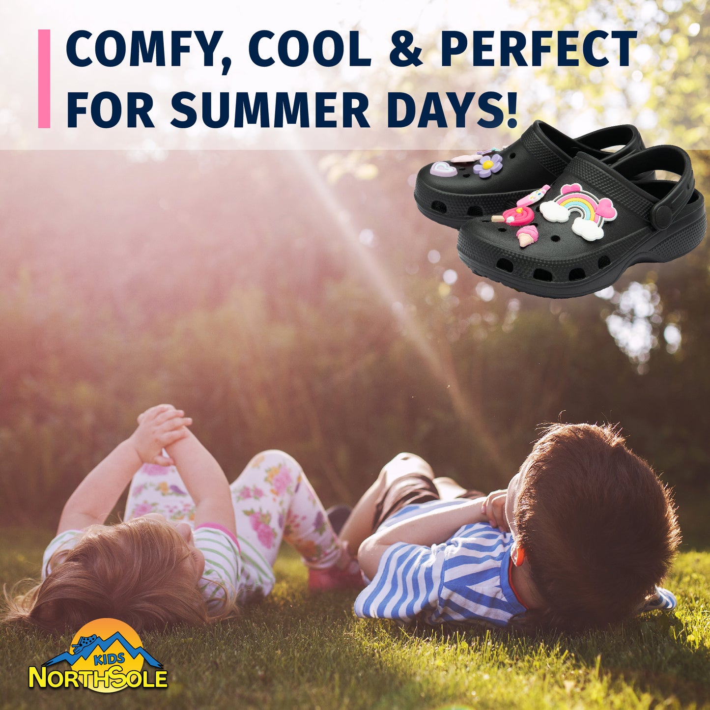 NorthSole Girls Clogs Childrens Sandals with Removable Charms Kids Beach Pool Shoes - My Little Legends