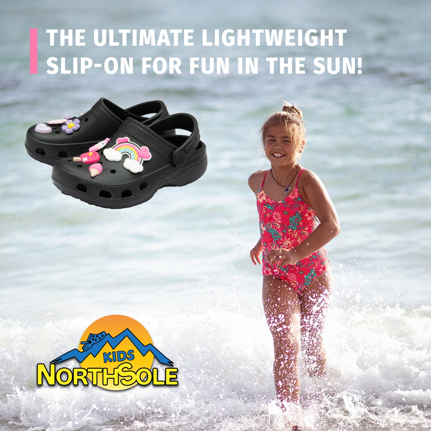 NorthSole Girls Clogs Childrens Sandals with Removable Charms Kids Beach Pool Shoes - My Little Legends