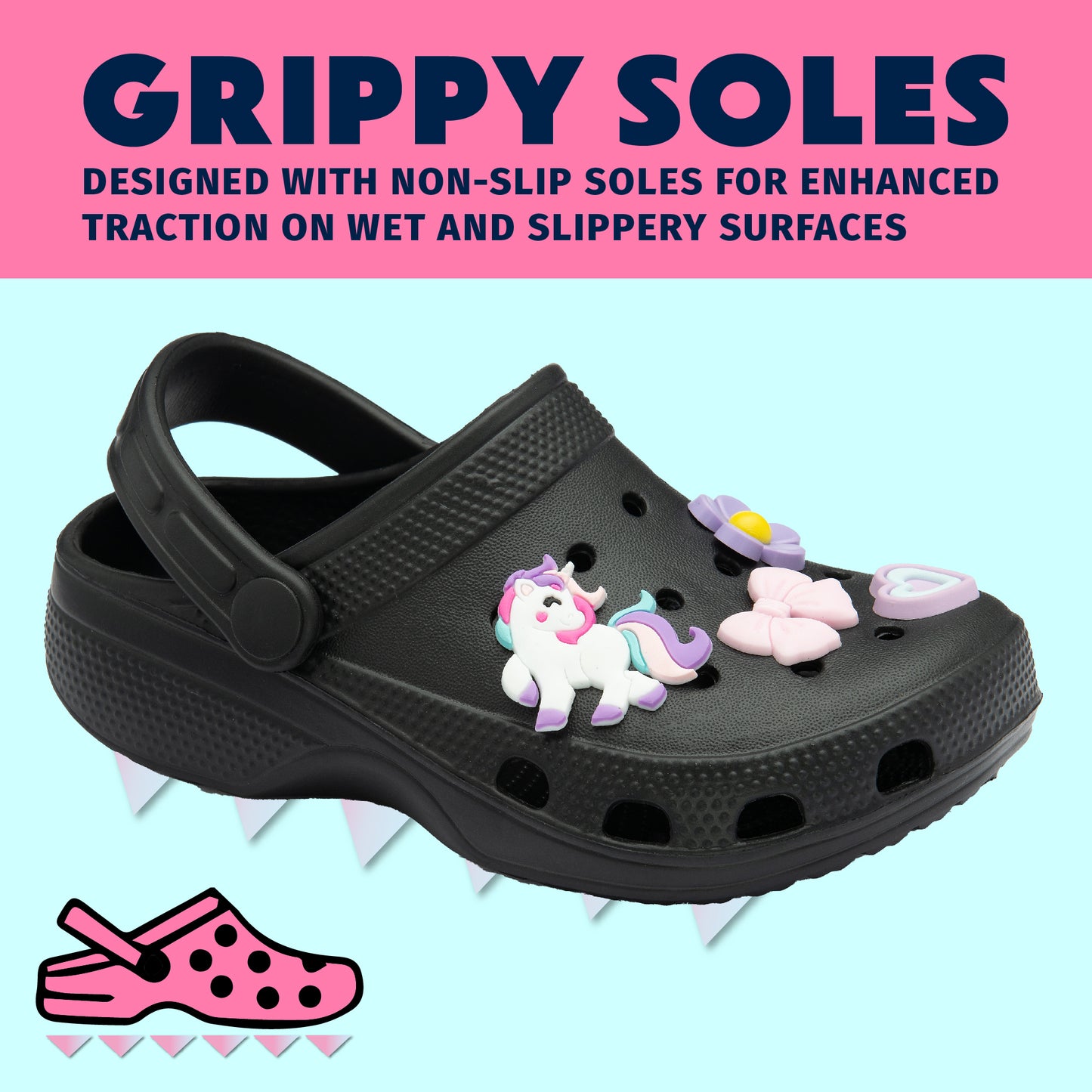 NorthSole Girls Clogs Childrens Sandals with Removable Charms Kids Beach Pool Shoes - My Little Legends