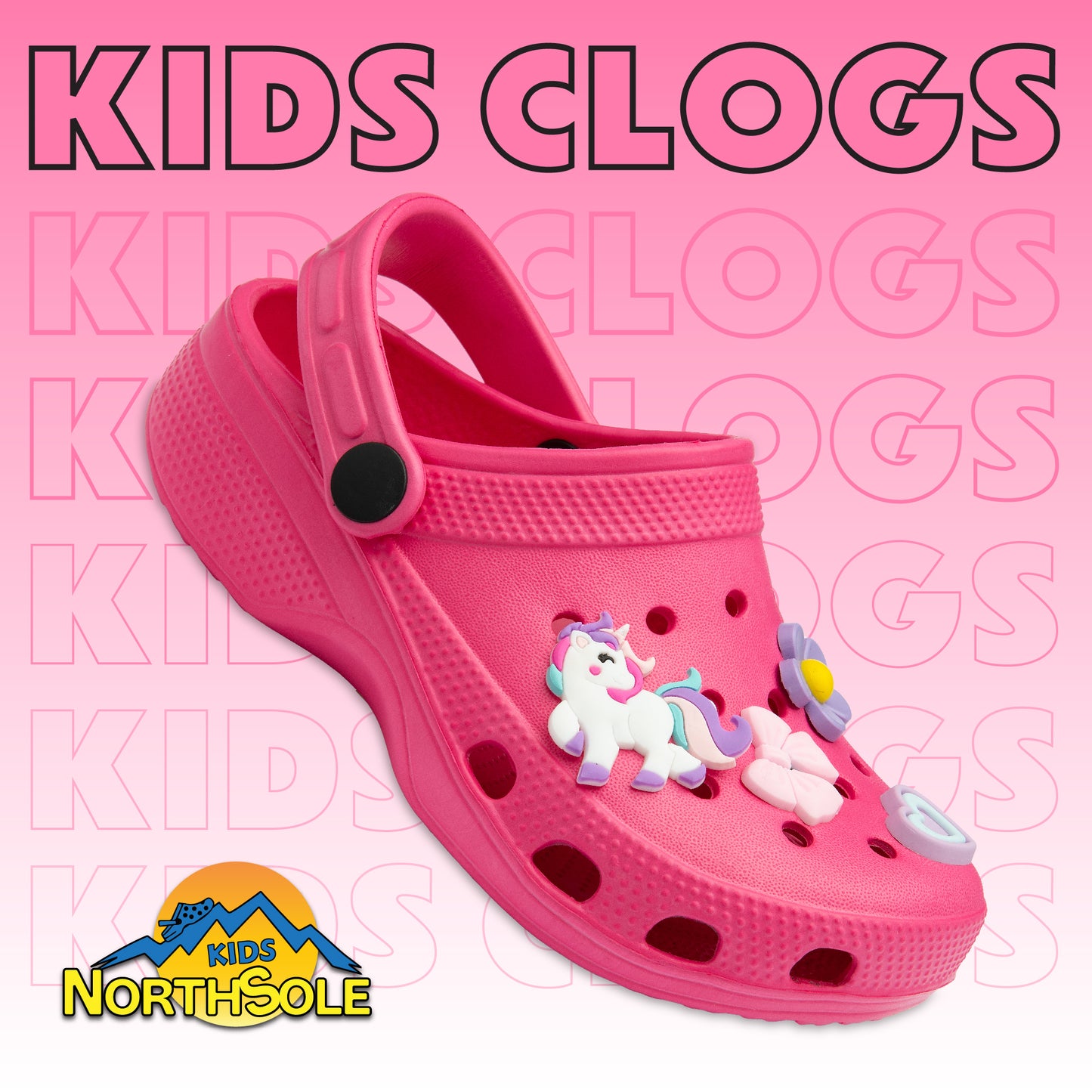 NorthSole Girls Clogs Childrens Sandals with Removable Charms Kids Beach Pool Shoes - My Little Legends