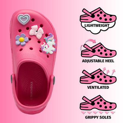 NorthSole Girls Clogs Childrens Sandals with Removable Charms Kids Beach Pool Shoes - My Little Legends