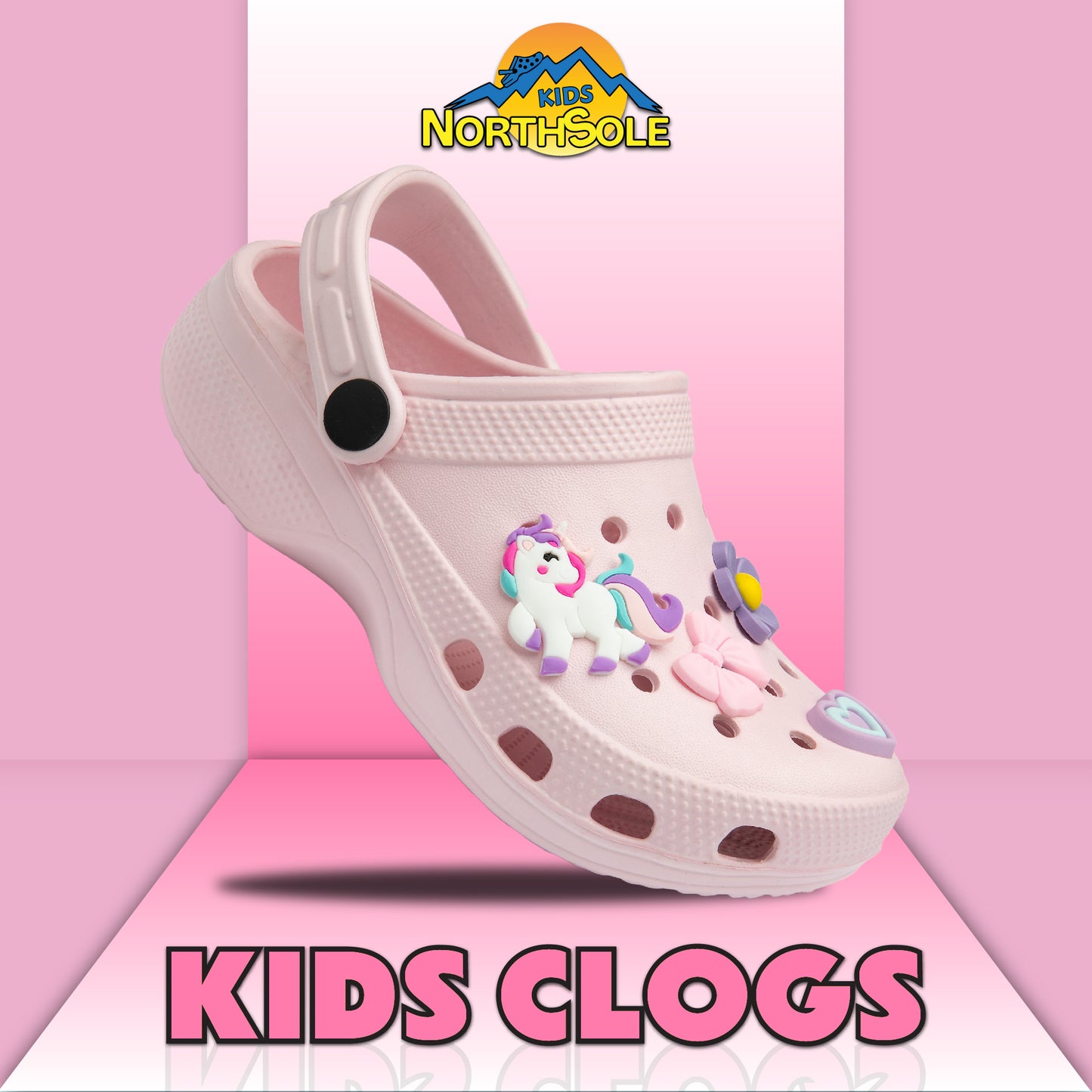 NorthSole Girls Clogs Childrens Sandals with Removable Charms Kids Beach Pool Shoes - My Little Legends