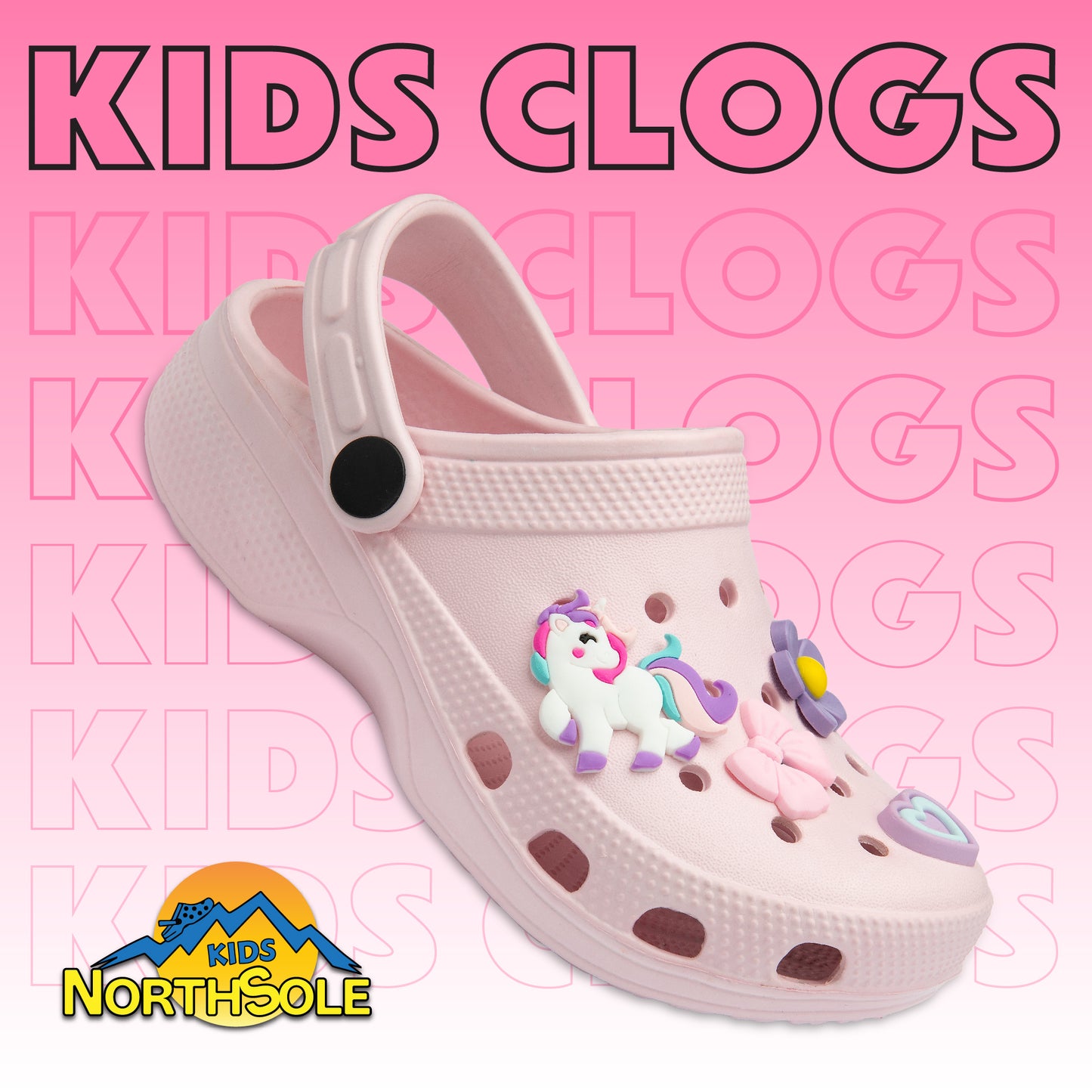 NorthSole Girls Clogs Childrens Sandals with Removable Charms Kids Beach Pool Shoes - My Little Legends