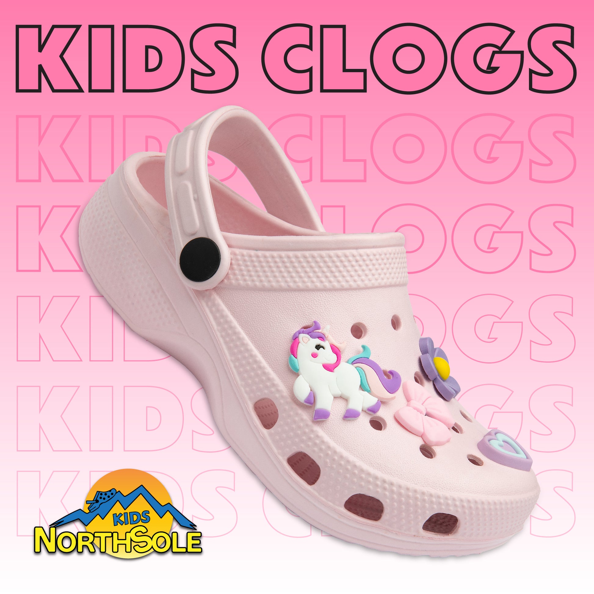NorthSole Girls Clogs Childrens Sandals with Removable Charms Kids Beach Pool Shoes - My Little Legends