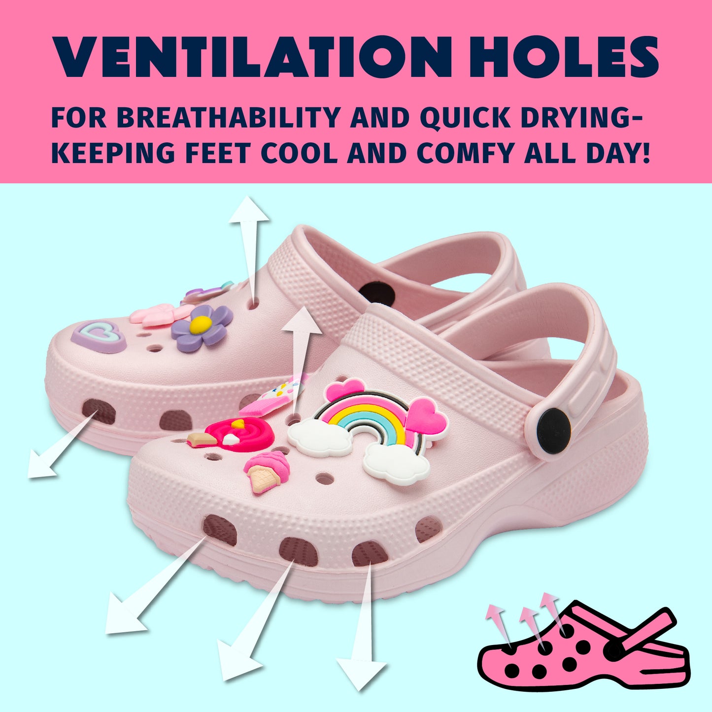 NorthSole Girls Clogs Childrens Sandals with Removable Charms Kids Beach Pool Shoes - My Little Legends