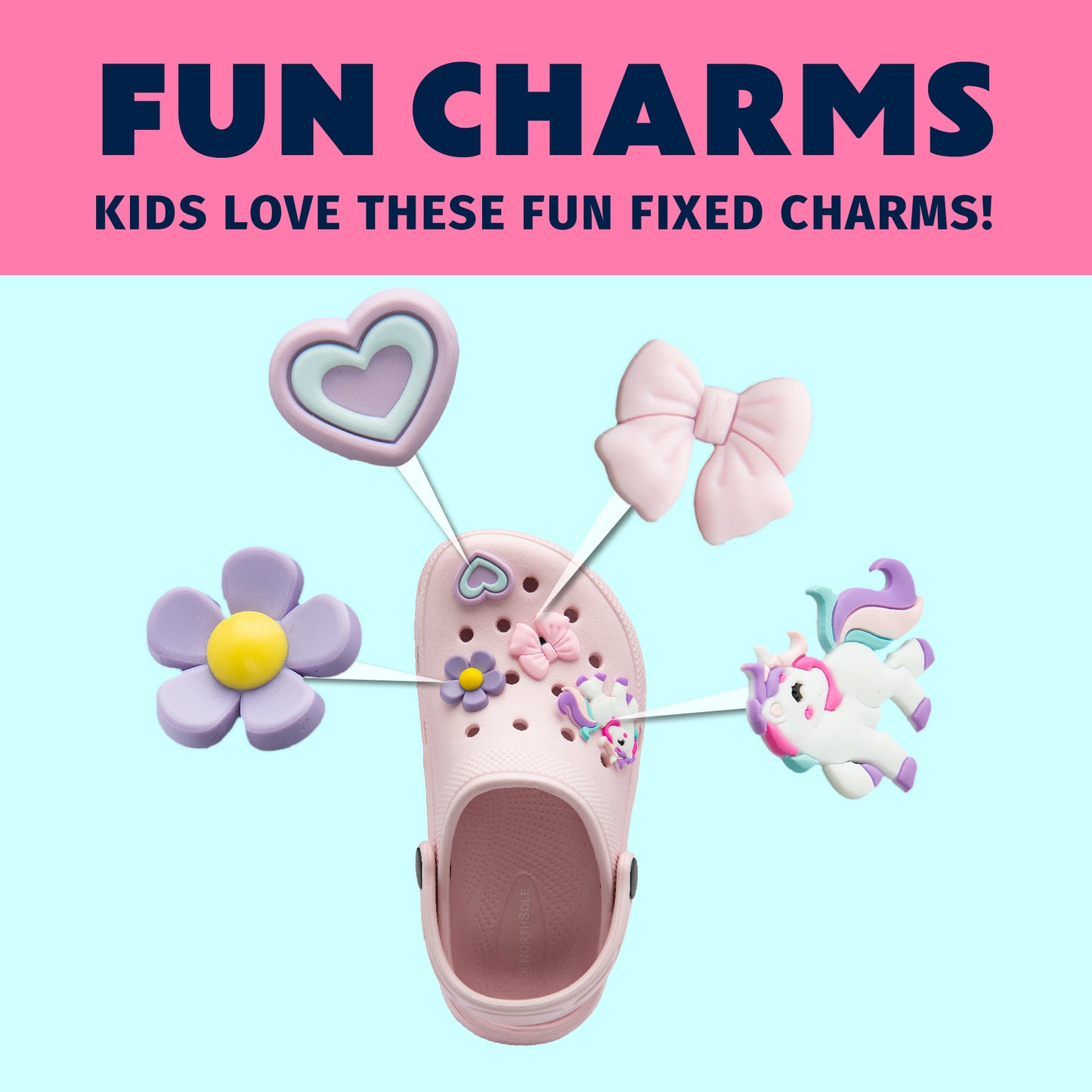 NorthSole Girls Clogs Childrens Sandals with Removable Charms Kids Beach Pool Shoes - My Little Legends