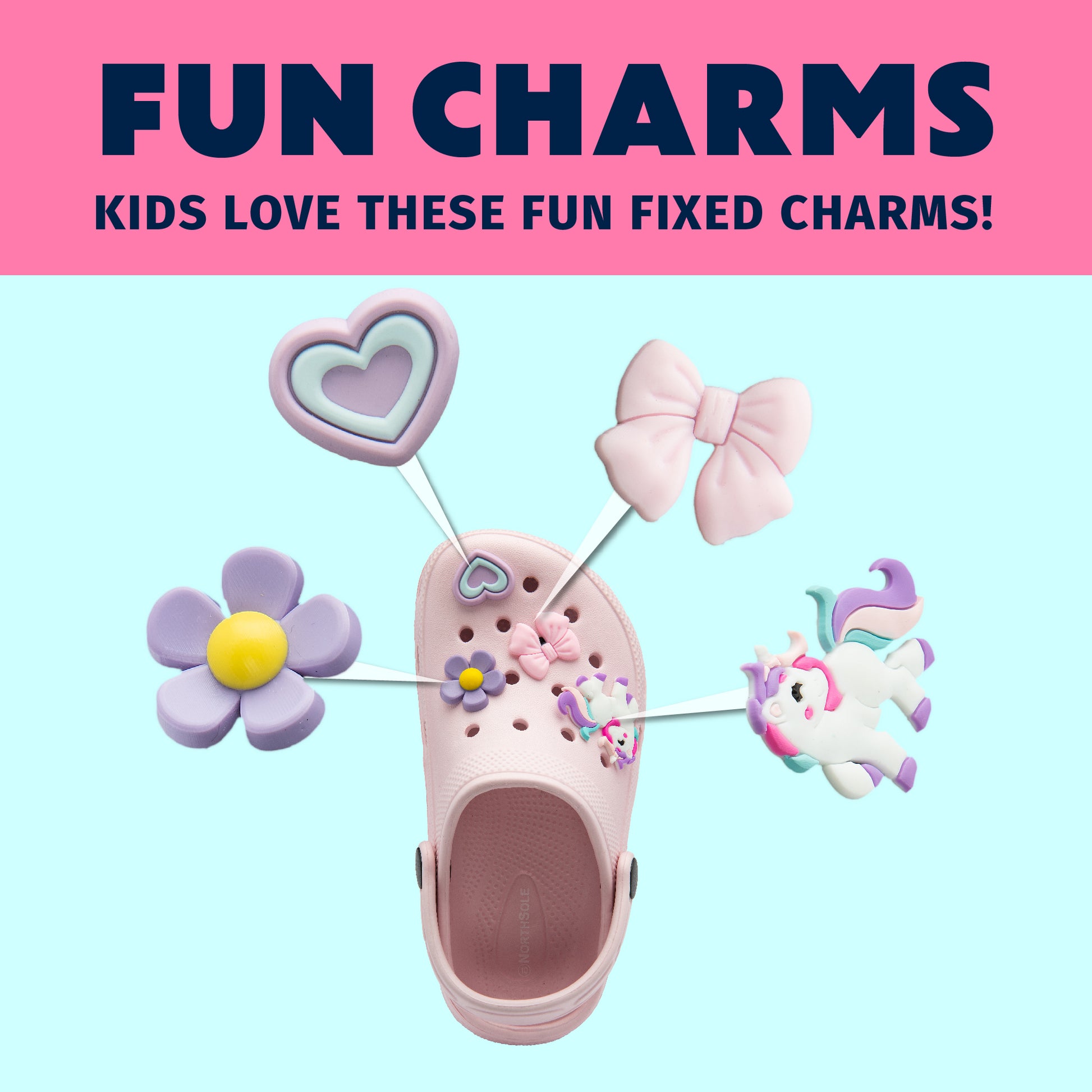 NorthSole Girls Clogs Childrens Sandals with Removable Charms Kids Beach Pool Shoes - My Little Legends