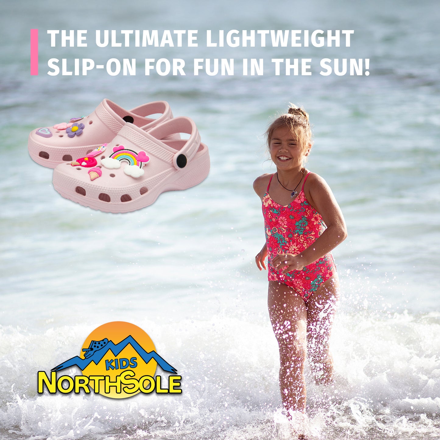 NorthSole Girls Clogs Childrens Sandals with Removable Charms Kids Beach Pool Shoes - My Little Legends