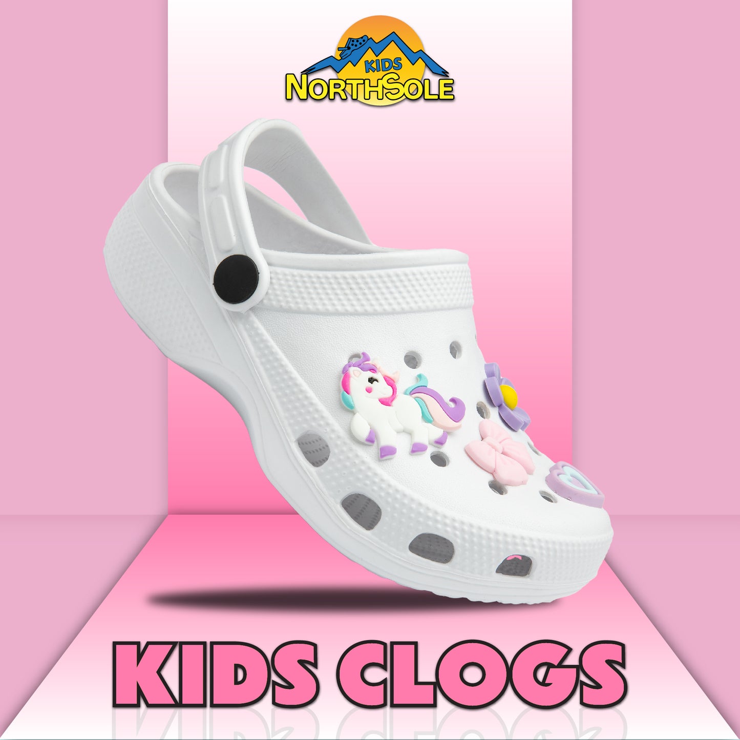 NorthSole Girls Clogs Childrens Sandals with Removable Charms Kids Beach Pool Shoes - My Little Legends