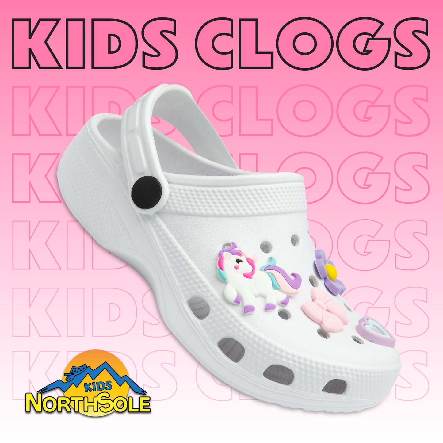 NorthSole Girls Clogs Childrens Sandals with Removable Charms Kids Beach Pool Shoes - My Little Legends