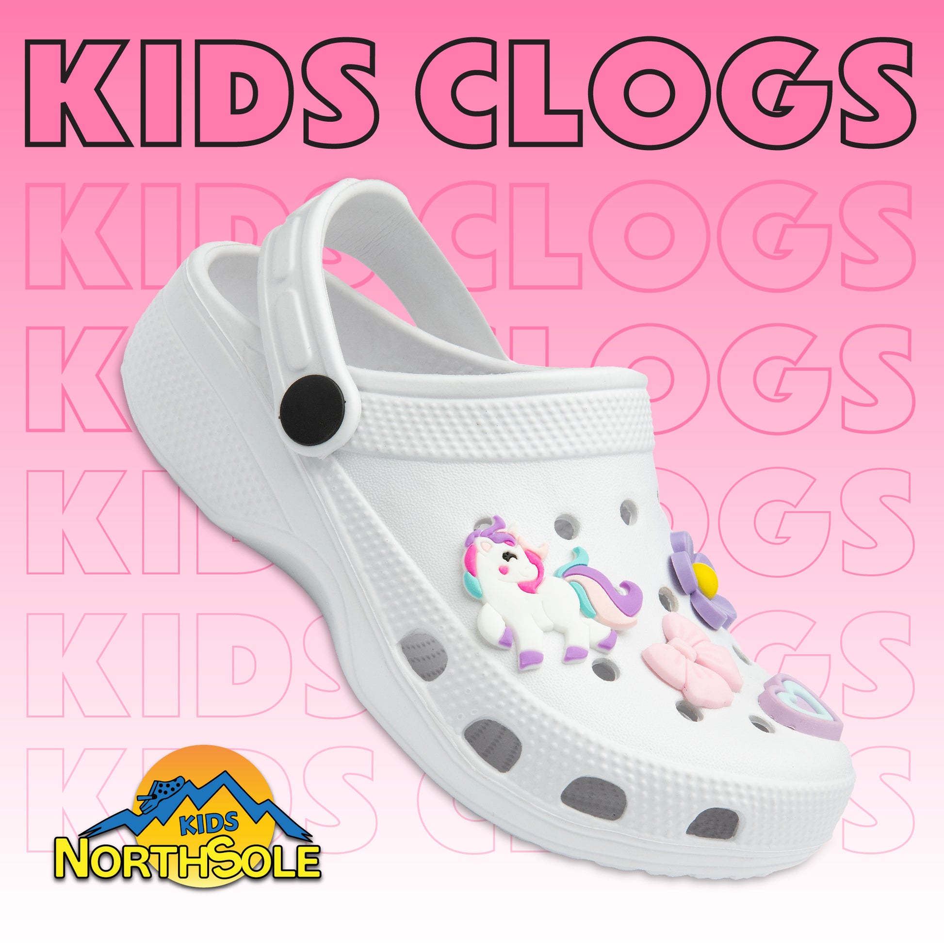 NorthSole Girls Clogs Childrens Sandals with Removable Charms Kids Beach Pool Shoes - My Little Legends