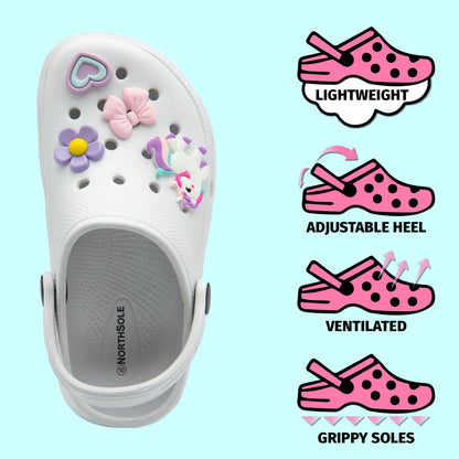 NorthSole Girls Clogs Childrens Sandals with Removable Charms Kids Beach Pool Shoes - My Little Legends