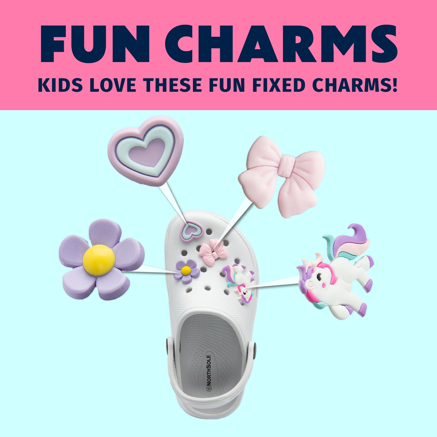 NorthSole Girls Clogs Childrens Sandals with Removable Charms Kids Beach Pool Shoes - My Little Legends