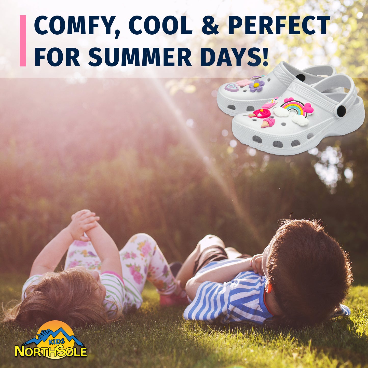 NorthSole Girls Clogs Childrens Sandals with Removable Charms Kids Beach Pool Shoes - My Little Legends