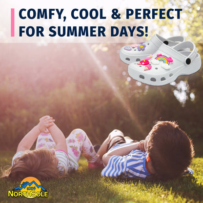 NorthSole Girls Clogs Childrens Sandals with Removable Charms Kids Beach Pool Shoes - My Little Legends