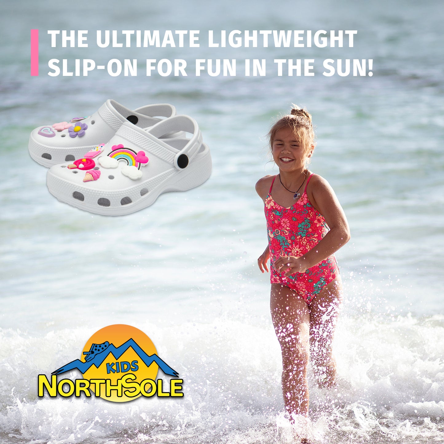 NorthSole Girls Clogs Childrens Sandals with Removable Charms Kids Beach Pool Shoes - My Little Legends