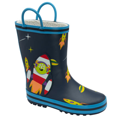 NorthSole Kids Wellies Boys & Girls Childrens Rubber Wellington Boots With Easy Pull On Handles Fleece Lined - My Little Legends