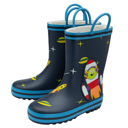 NorthSole Kids Wellies Boys & Girls Childrens Rubber Wellington Boots With Easy Pull On Handles Fleece Lined - My Little Legends