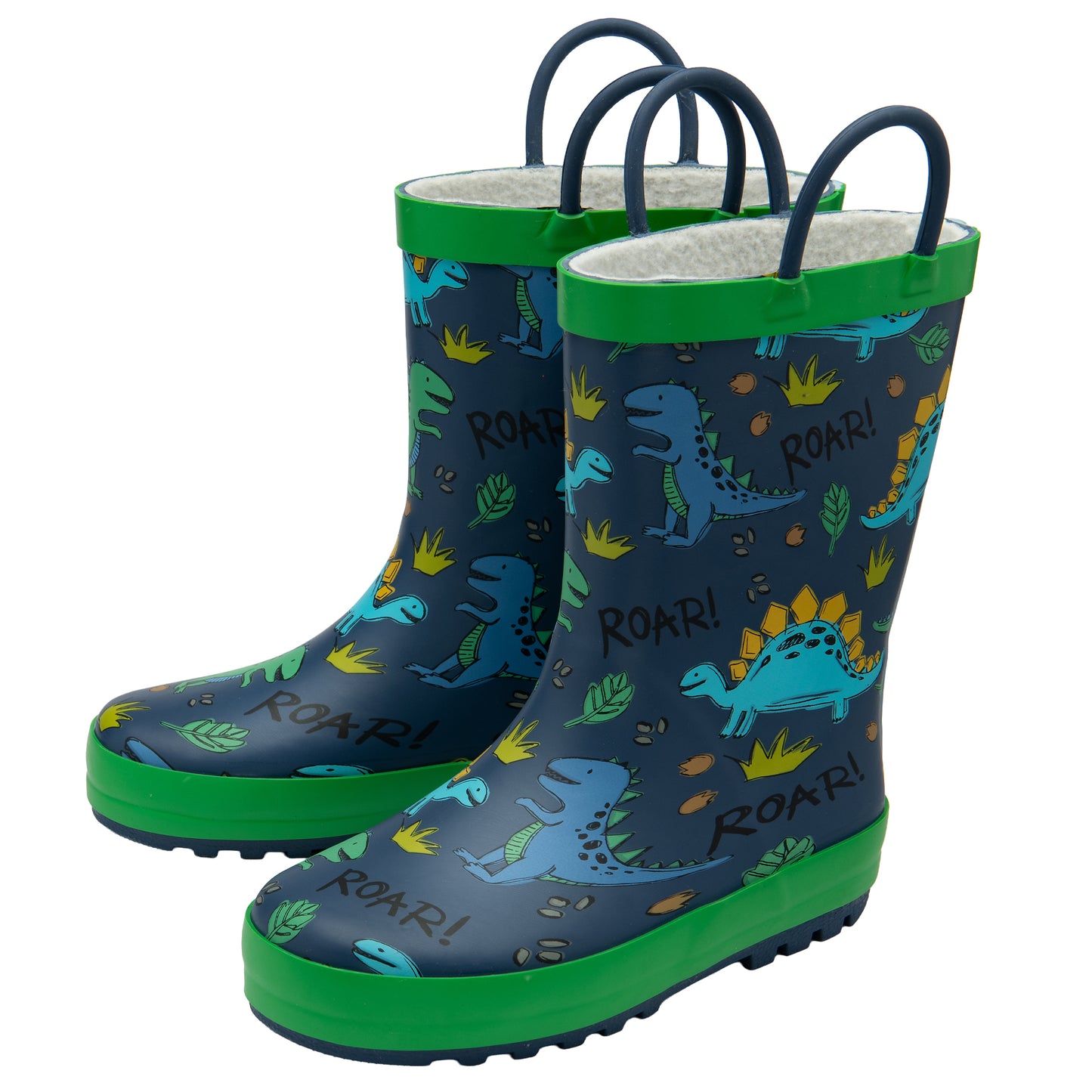 NorthSole Kids Wellies Boys & Girls Childrens Rubber Wellington Boots With Easy Pull On Handles Fleece Lined - My Little Legends