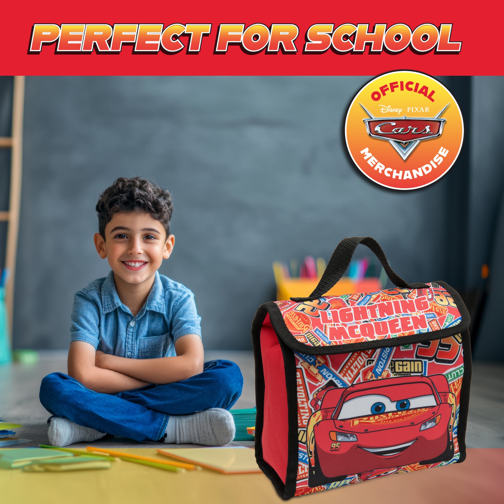 Disney Cars Kids Lunch Bag Lightning McQueen Boys Childrens Thermal Insulated School Nursery Lunchbag - My Little Legends