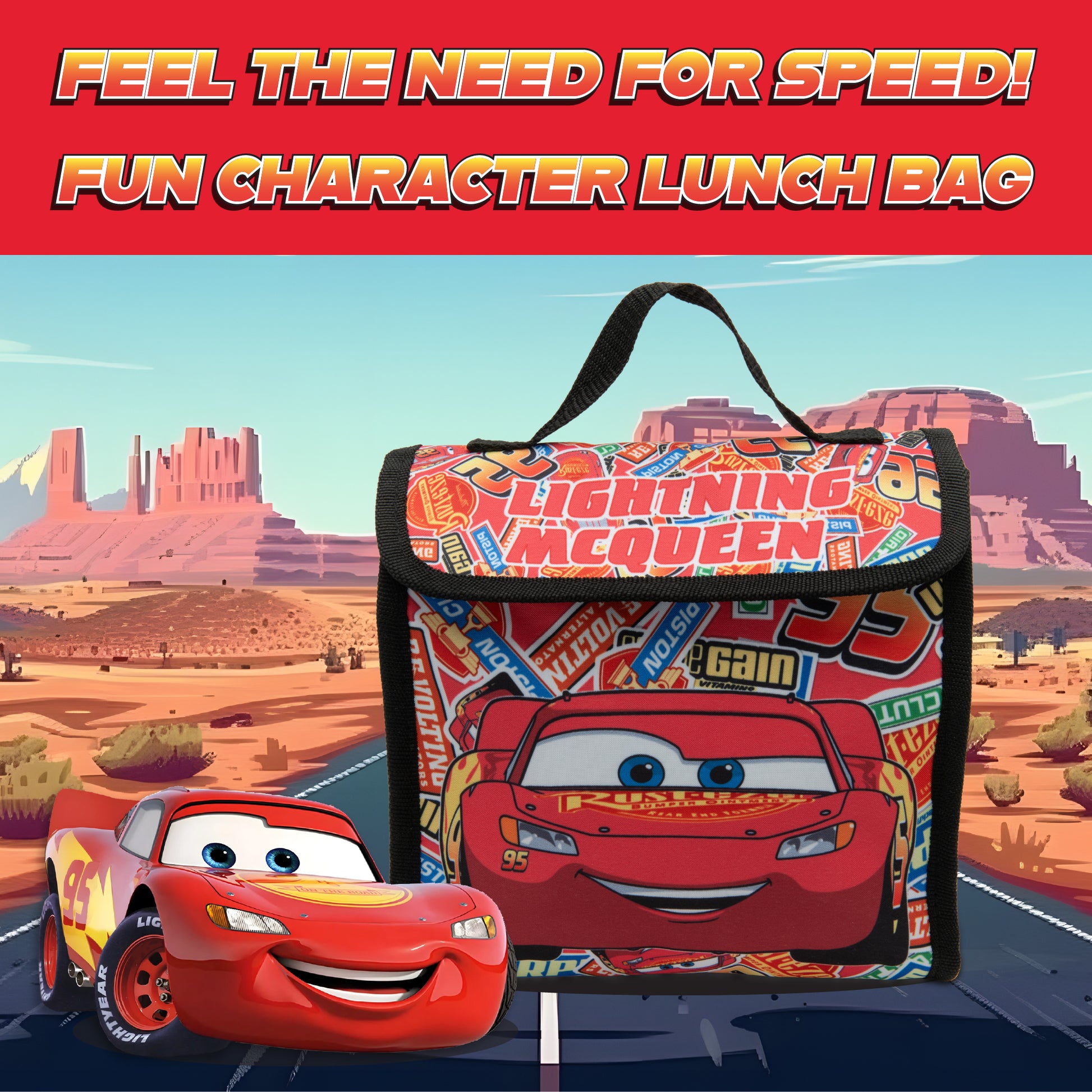 Disney Cars Kids Lunch Bag Lightning McQueen Boys Childrens Thermal Insulated School Nursery Lunchbag - My Little Legends