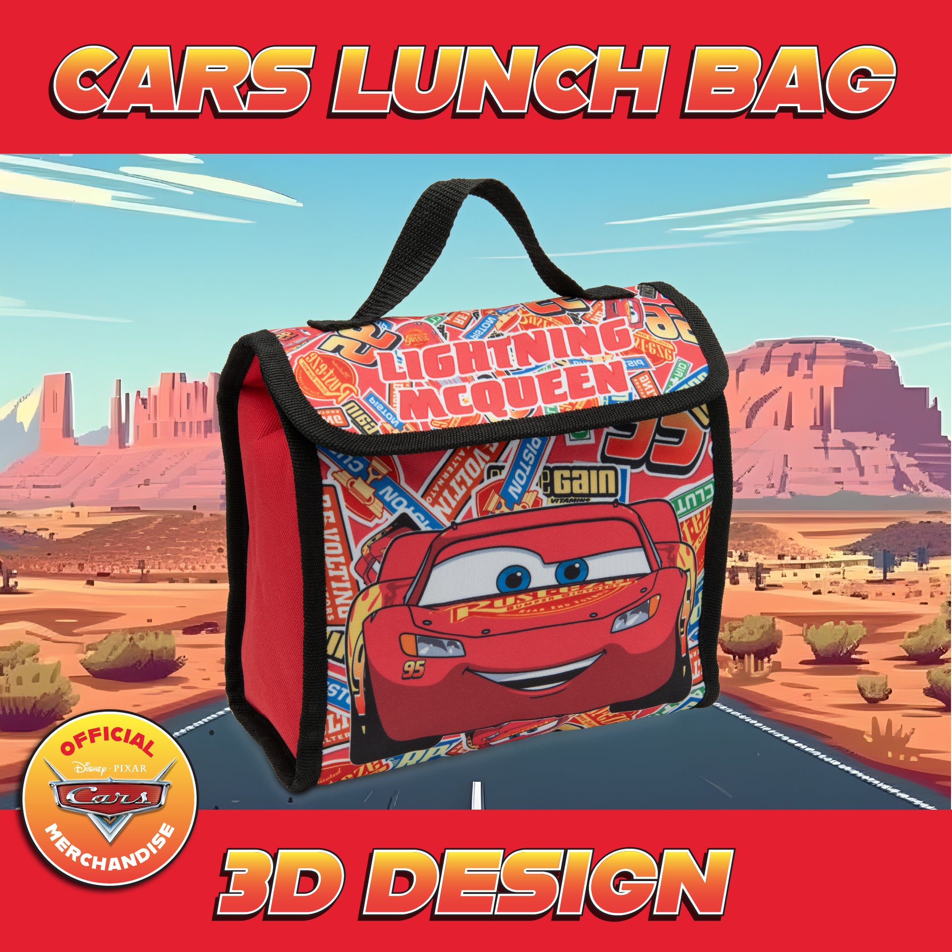 Disney Cars Kids Lunch Bag Lightning McQueen Boys Childrens Thermal Insulated School Nursery Lunchbag - My Little Legends