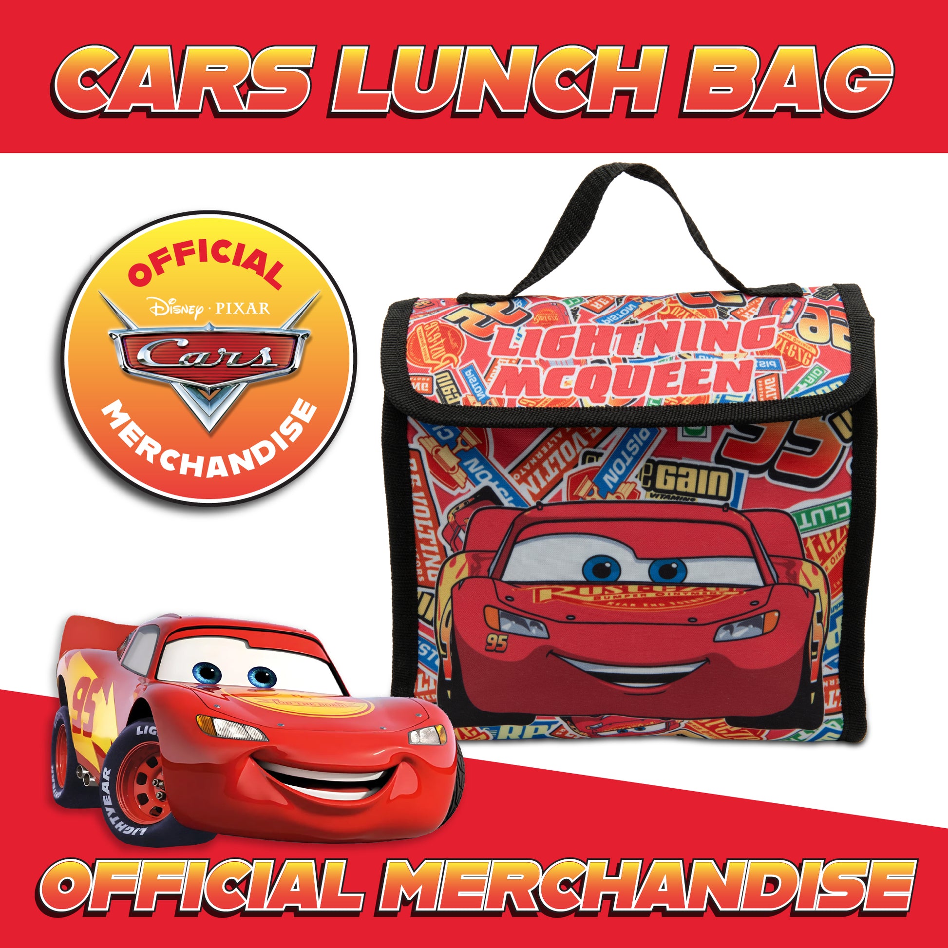 Disney Cars Kids Lunch Bag Lightning McQueen Boys Childrens Thermal Insulated School Nursery Lunchbag - My Little Legends