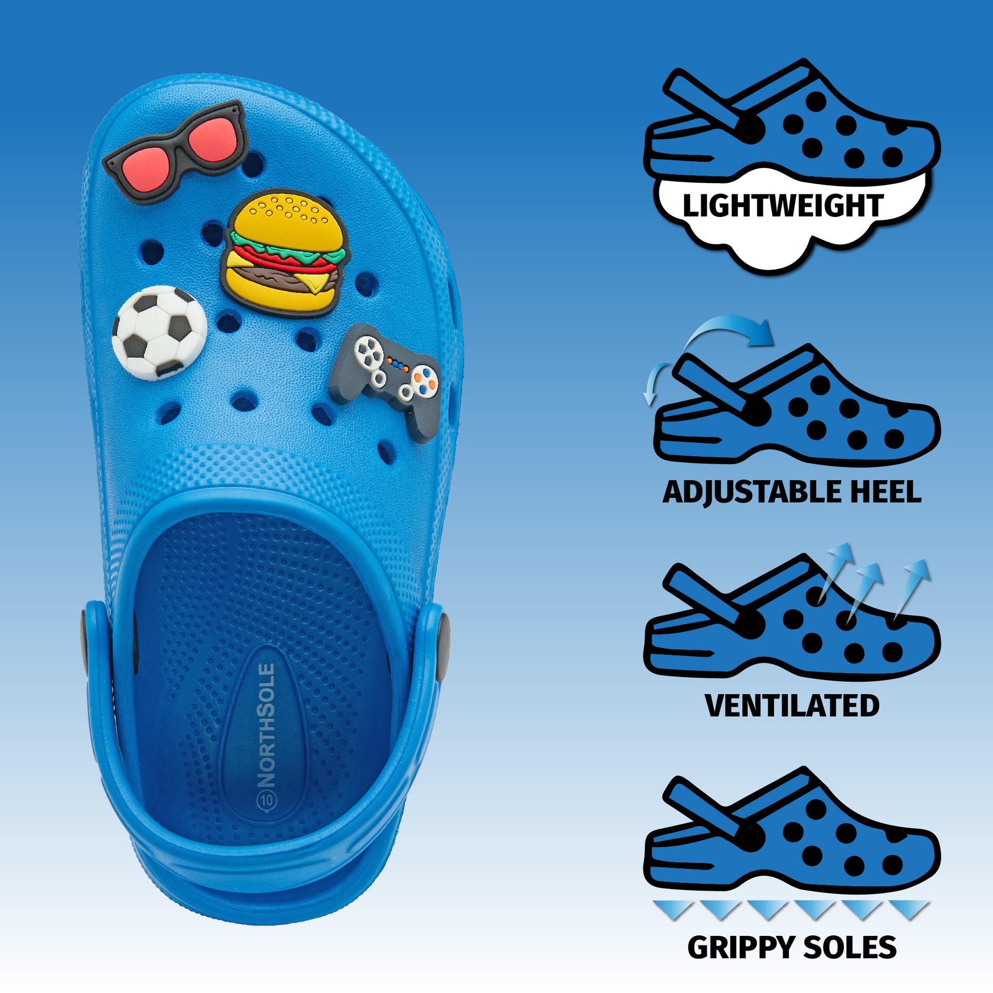 NorthSole Boys Clogs Childrens Sandals with Removable Charms Kids Beach Pool Shoes - My Little Legends