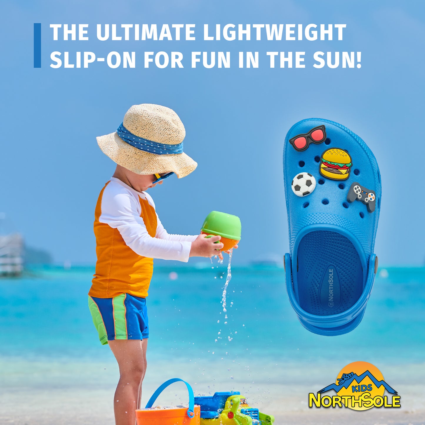 NorthSole Boys Clogs Childrens Sandals with Removable Charms Kids Beach Pool Shoes - My Little Legends