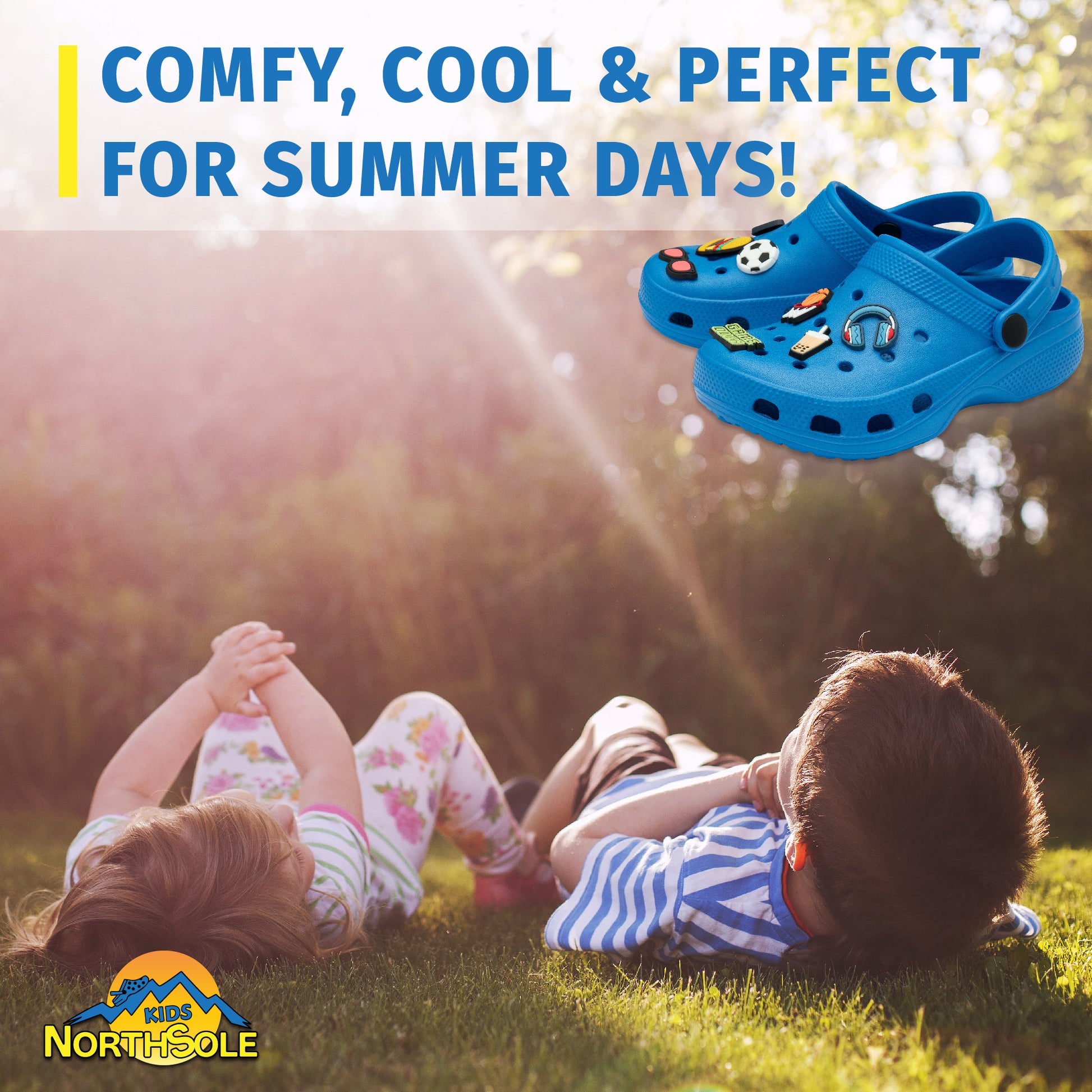 NorthSole Boys Clogs Childrens Sandals with Removable Charms Kids Beach Pool Shoes - My Little Legends