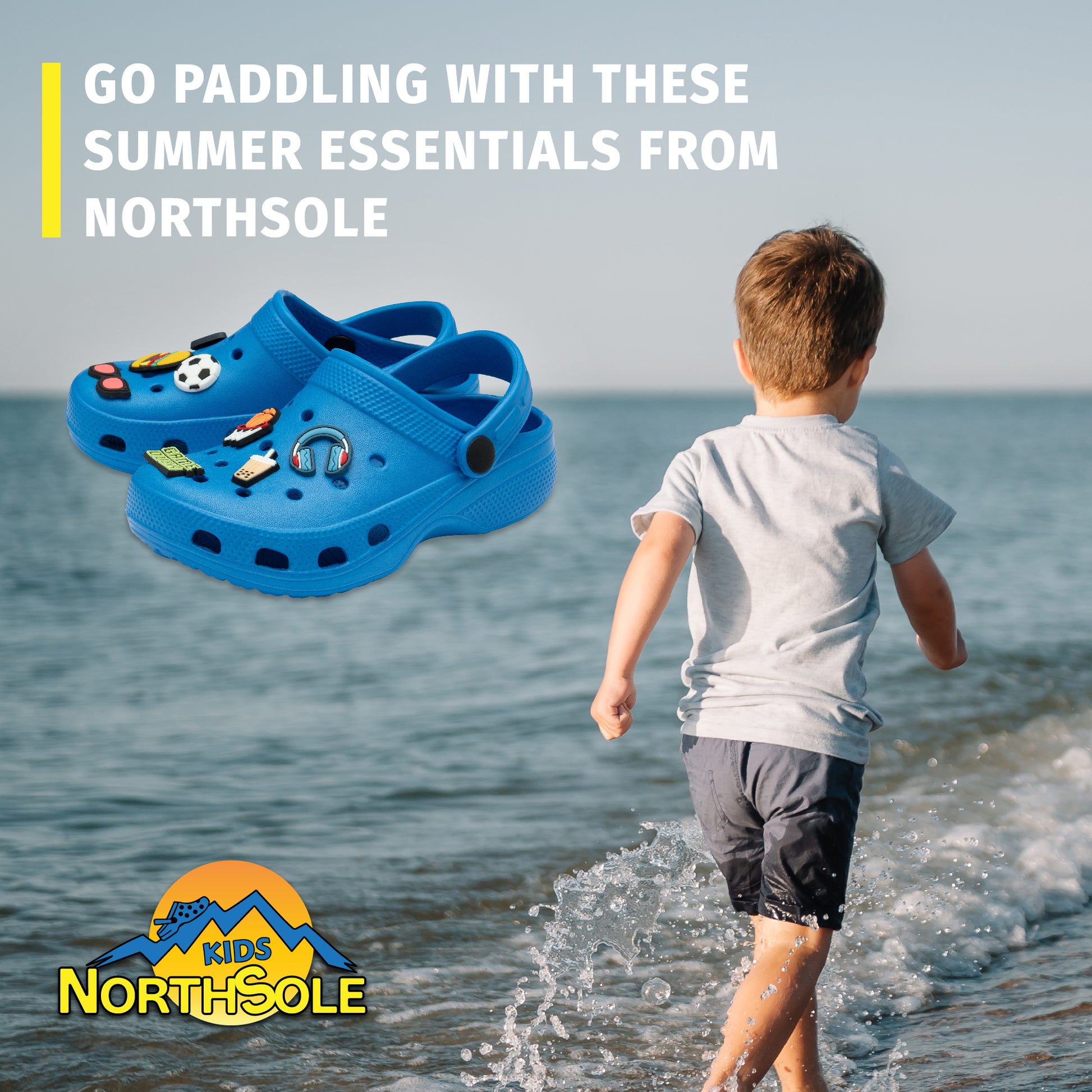 NorthSole Boys Clogs Childrens Sandals with Removable Charms Kids Beach Pool Shoes - My Little Legends