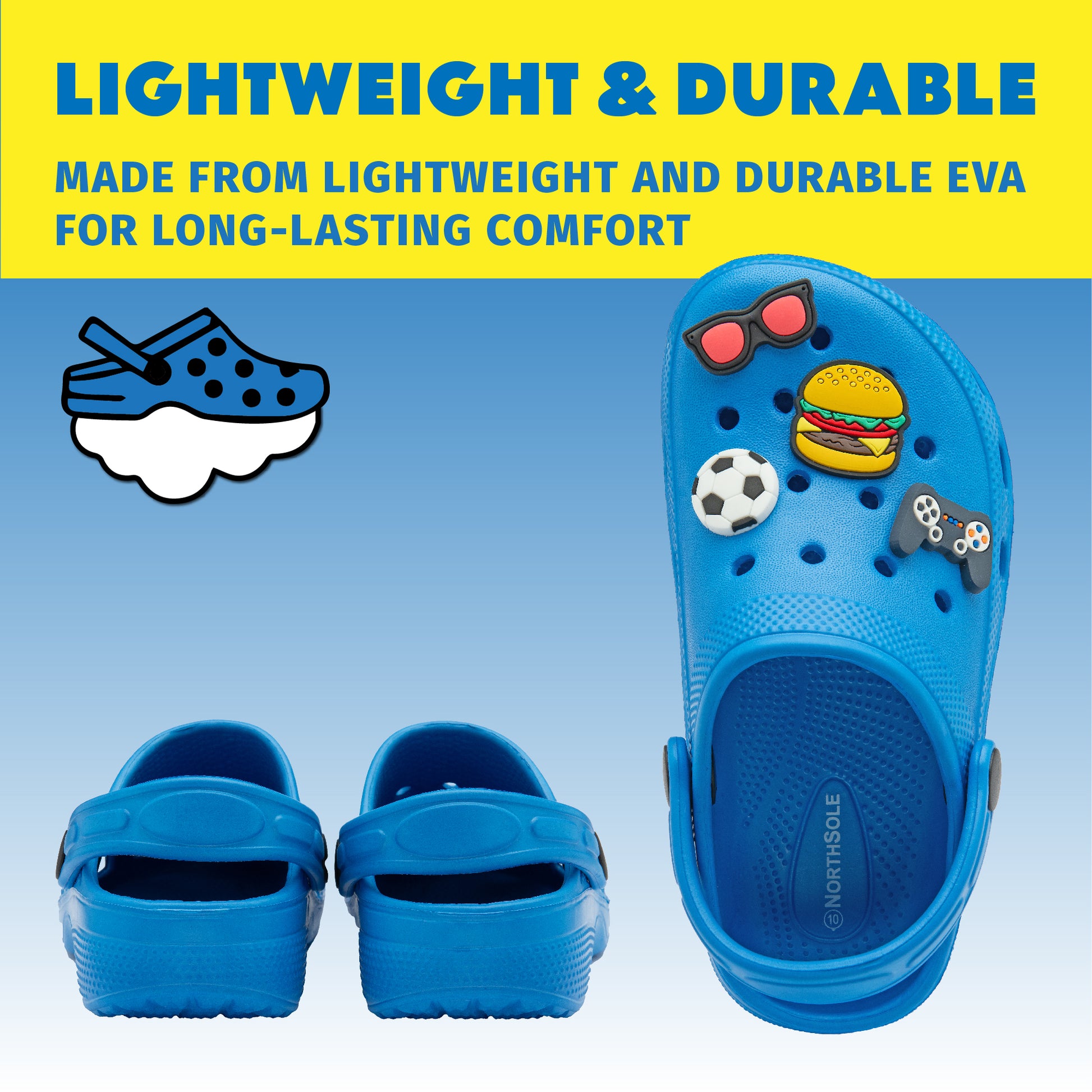 NorthSole Boys Clogs Childrens Sandals with Removable Charms Kids Beach Pool Shoes - My Little Legends