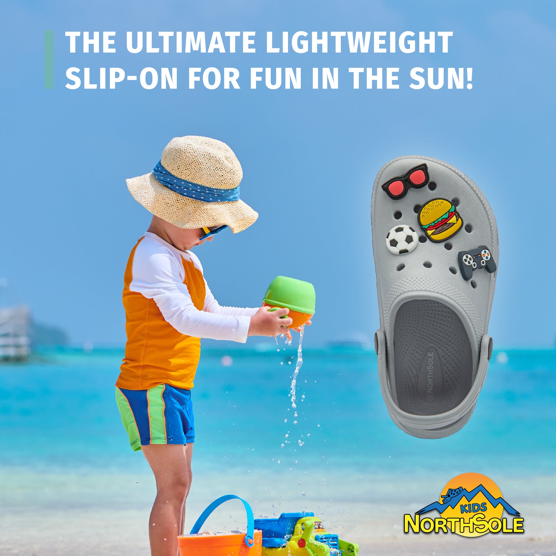 NorthSole Boys Clogs Childrens Sandals with Removable Charms Kids Beach Pool Shoes - My Little Legends