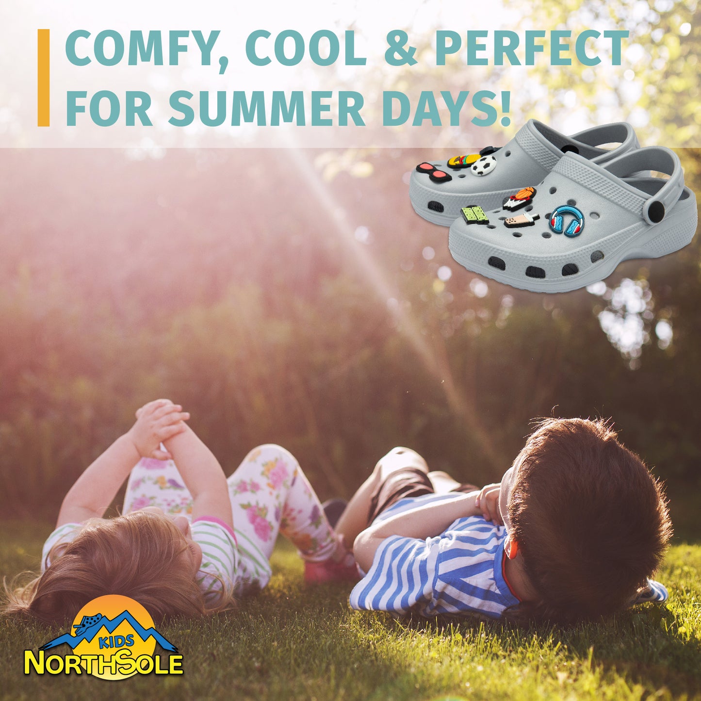 NorthSole Boys Clogs Childrens Sandals with Removable Charms Kids Beach Pool Shoes - My Little Legends