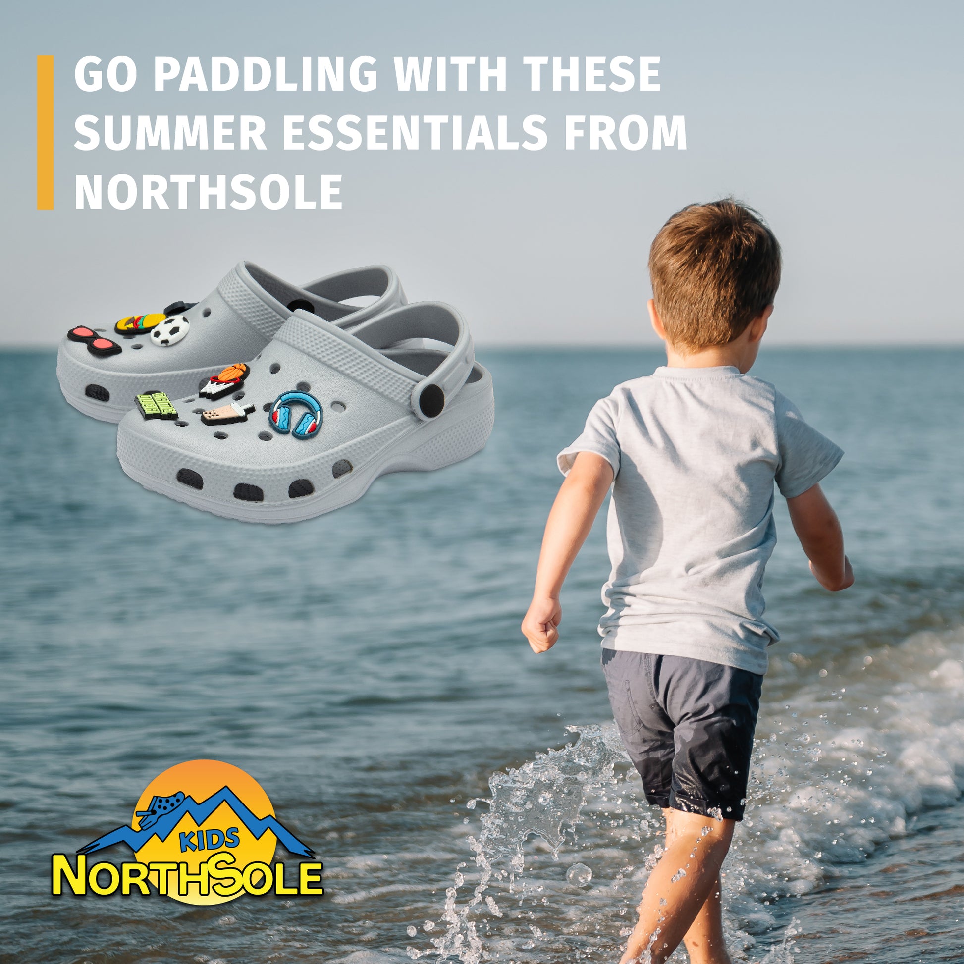 NorthSole Boys Clogs Childrens Sandals with Removable Charms Kids Beach Pool Shoes - My Little Legends
