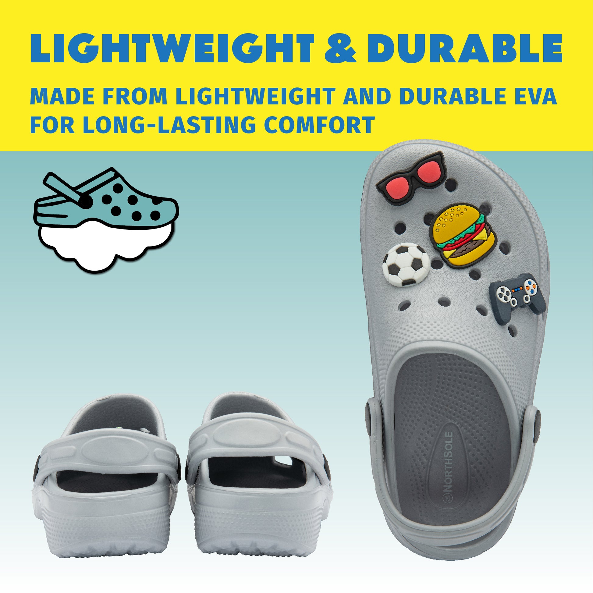 NorthSole Boys Clogs Childrens Sandals with Removable Charms Kids Beach Pool Shoes - My Little Legends