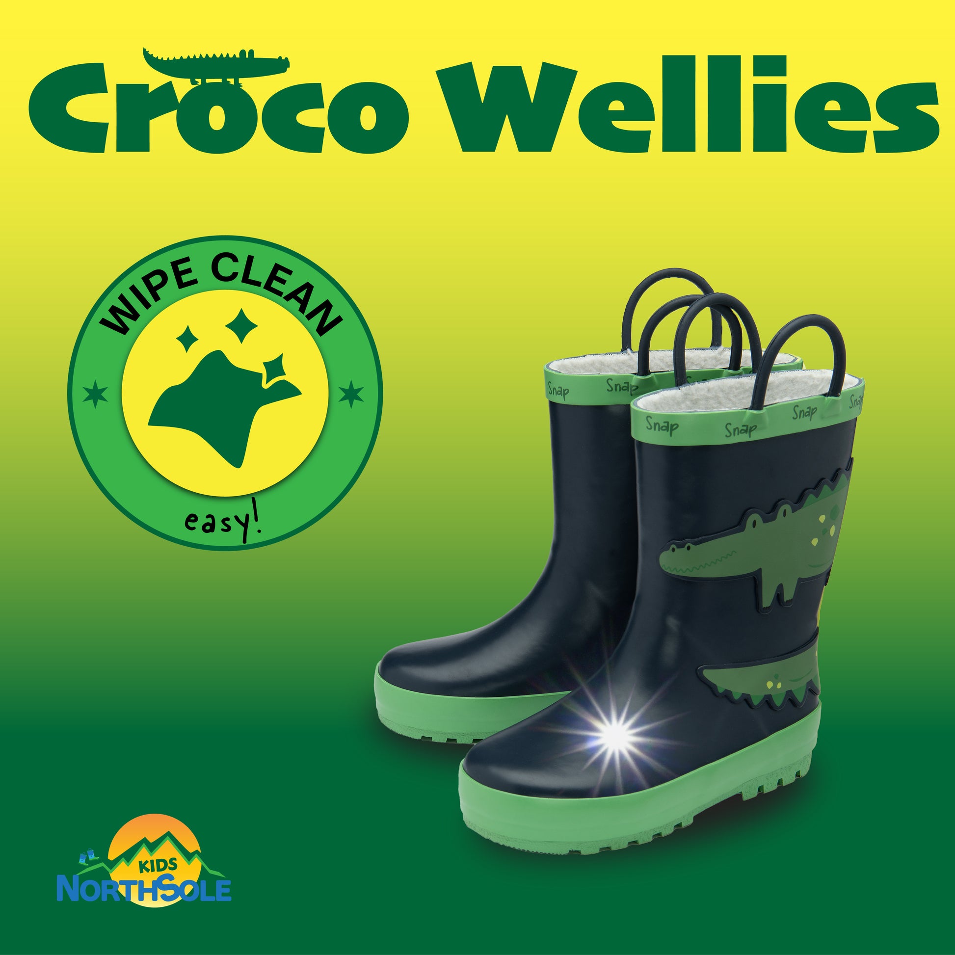 NorthSole Kids Wellies Boys & Girls Childrens Rubber Wellington Boots With Easy Pull On Handles Fleece Lined - My Little Legends