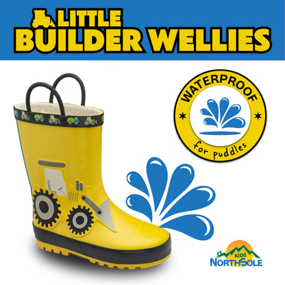 NorthSole Kids Wellies Boys & Girls Childrens Rubber Wellington Boots With Easy Pull On Handles Fleece Lined - My Little Legends