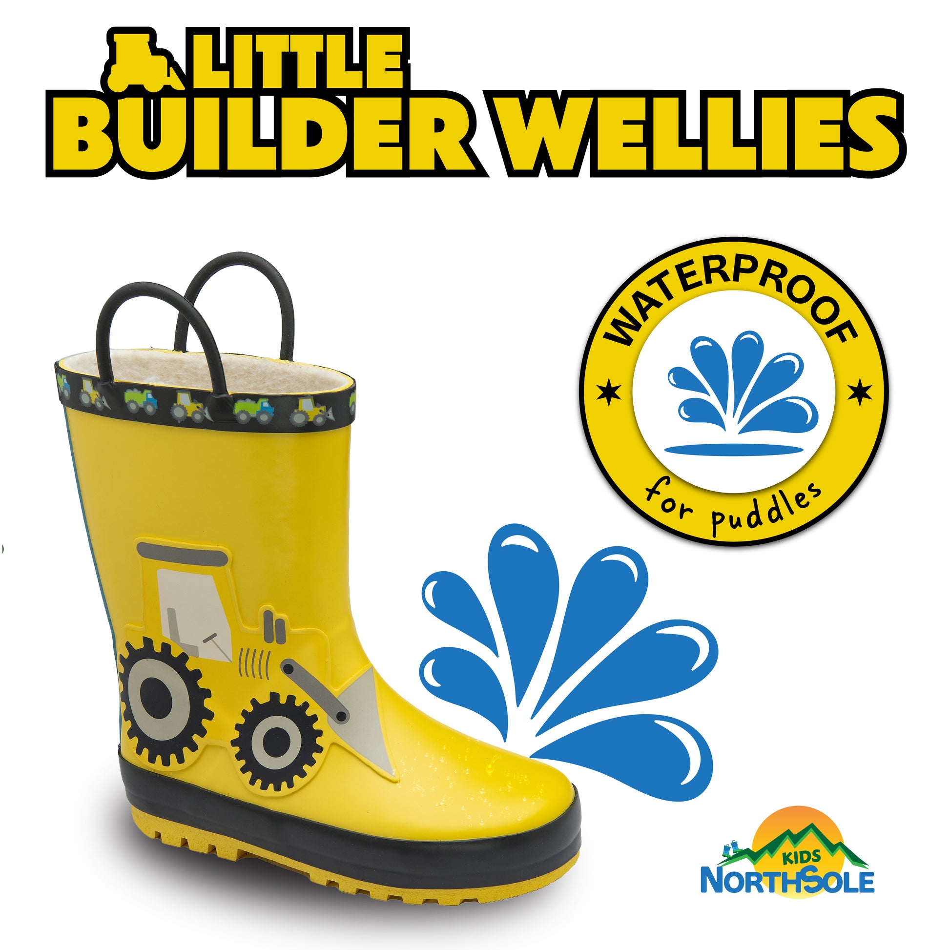 NorthSole Kids Wellies Boys & Girls Childrens Rubber Wellington Boots With Easy Pull On Handles Fleece Lined - My Little Legends